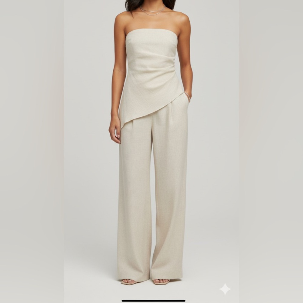 100% Linen 2 piece set! Cream Sleeveless Top and Pants Set